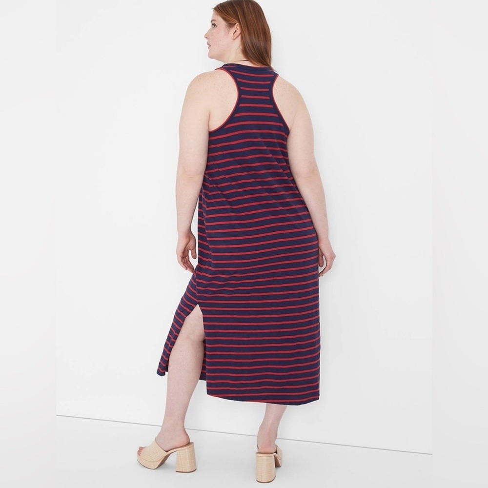 Lane Bryant tank top midi dress knit striped nautical razorback costal plus size